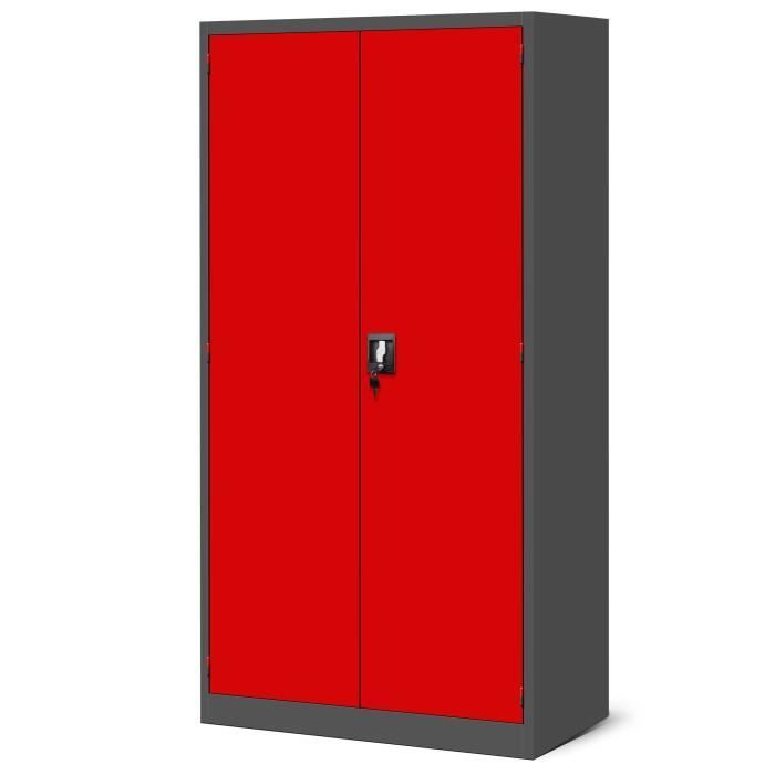 TC02AM Gereedschapskast Werkplaatskast met lades, draaideuren, 3 planken 185 x 92 x 50 cm (Antraciet/Rood)