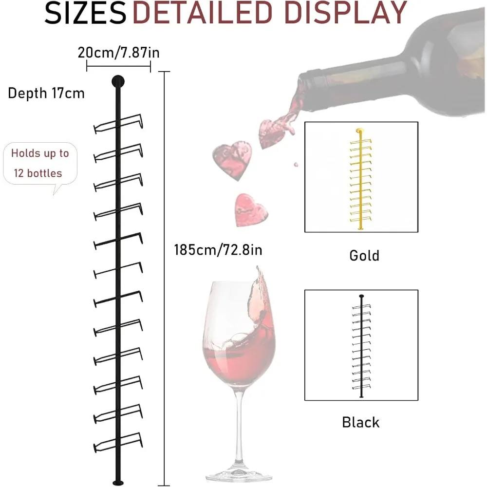 Grande portabottiglie da parete, altezza 72,8 pollici, mensole a parete per bar, può contenere 12 bottiglie di vino, portabottiglie in metallo, ideale per ristoranti commerciali.