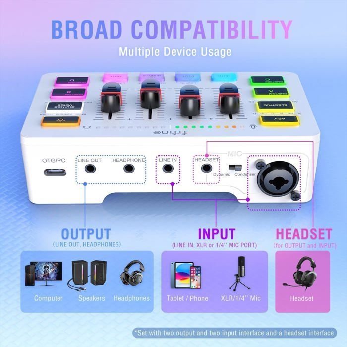 FIFINE Gaming Audio Mixer Streaming RGB PC Mixer for Podcast Recording