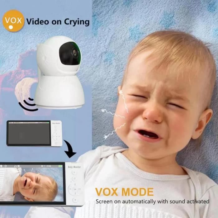 Monitor de video inalámbrico para bebés, pantalla IPS de 5 pulgadas con batería, cámara PTZ para niñera, VOX bidireccional, batería de 5000 mAh.