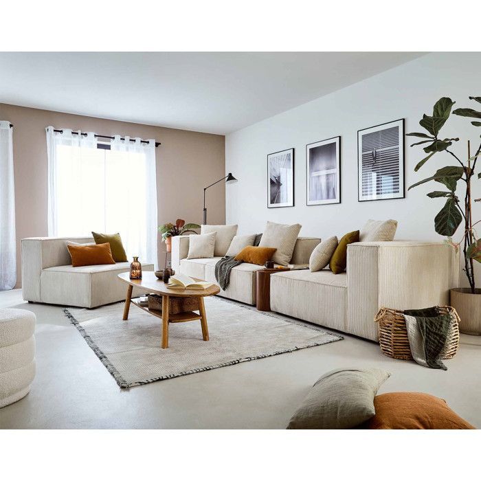 Colombine - Sofá modular esquinero izquierdo - 6 plazas - en pana - Beige