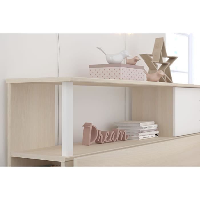 PARISOT Chambre enfant complète Tête de lit + lit + bureau - Style contemporain - Décor acacia clair et blanc - CHARLEMAGNE