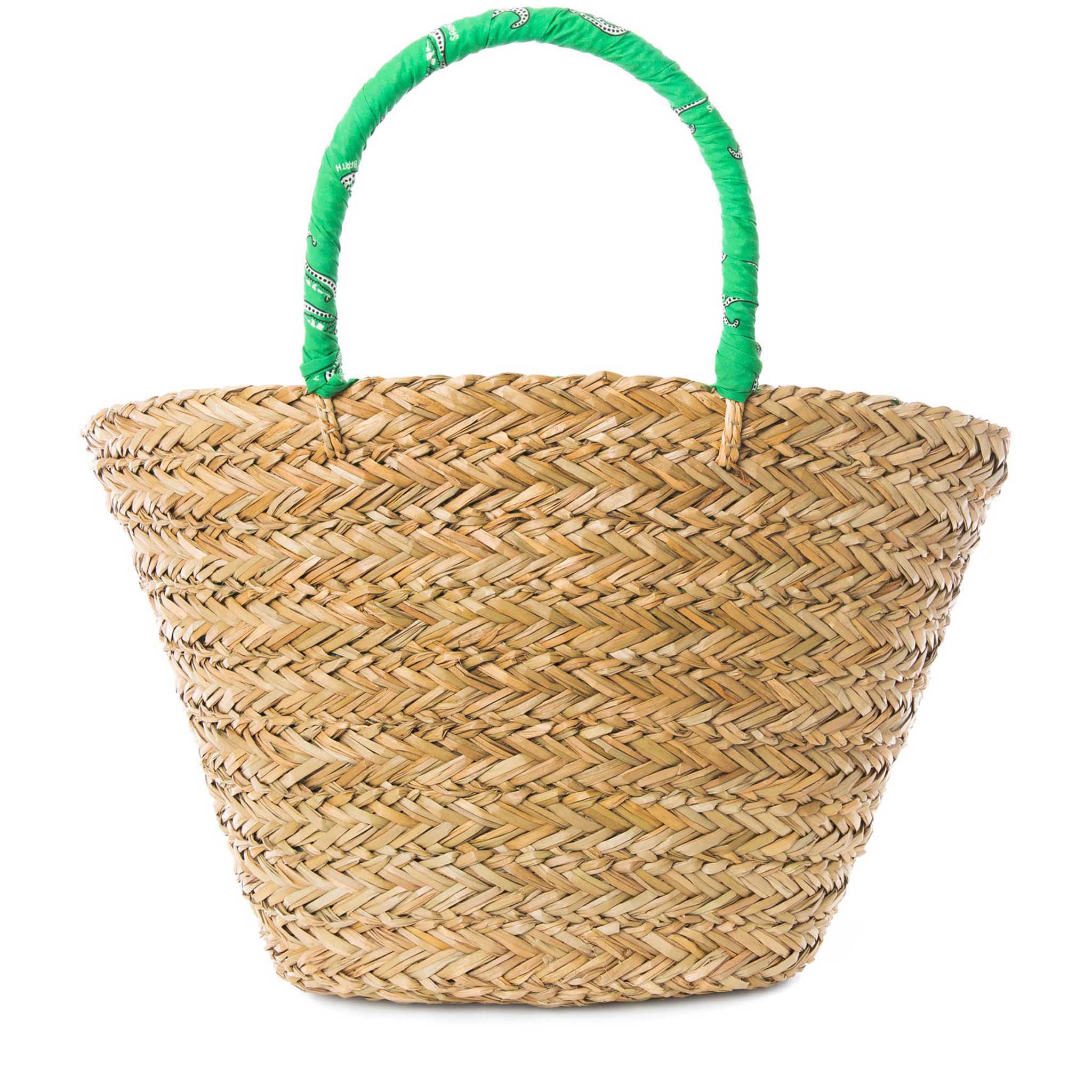 Damestas van stro | Handvatten met groene paisleyprint | Geborduurd Saint Barth-logo | Stijlvol en ruim | 50 cm x 30 cm x 18 cm | MC2 Saint Barth
