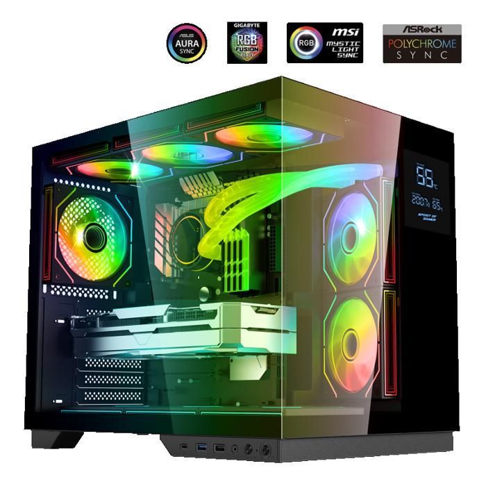 Gaming PC Case - SPIRIT OF GAMER - VIPER CRX DARK - LCD Screen - ARGB Cooling - Tempered Glass Design