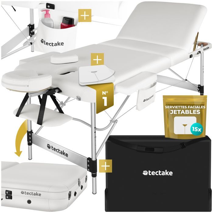 Camilla de masaje - TECTAKE - Camilla de tratamiento plegable con 3 secciones regulables en altura, 212 x 108 x 90 cm - Blanca