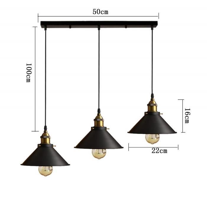 Rétro 3 Luminaires Suspensions Noir Industrielle E27-Ø22 cm Métal Lustre Abat-jour plafonnier Intérieur Eclairage Decoratif