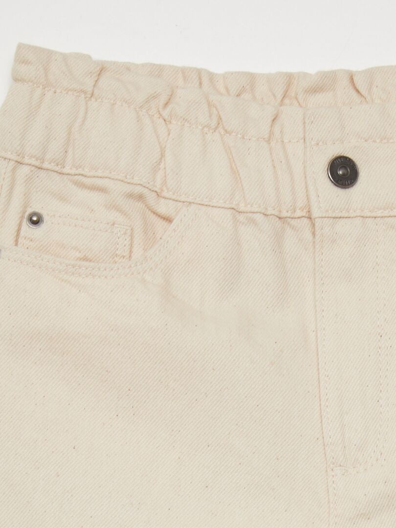 Calça jeans de cintura alta estilo paper bag - BEGE
