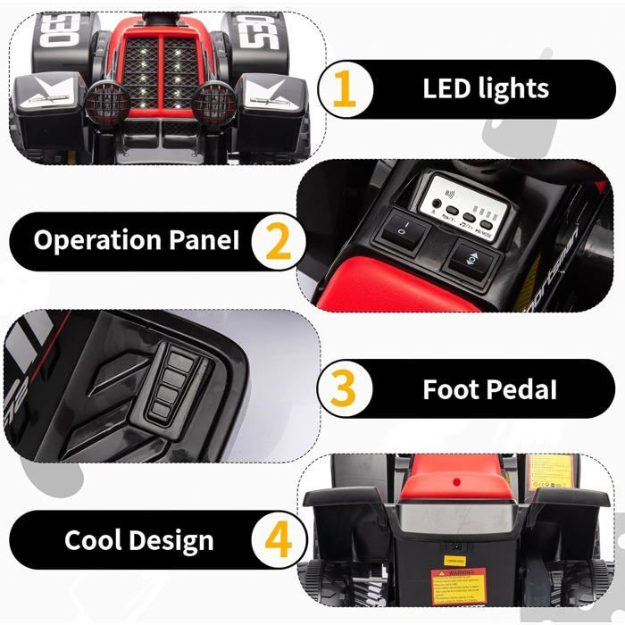 Quad Électrique Enfant 6V, Voiture Électrique pour Enfants avec LED Et Musique, 1,8 km/h avec Klaxon,ATV pour Enfants 3+ Ans,Rouge