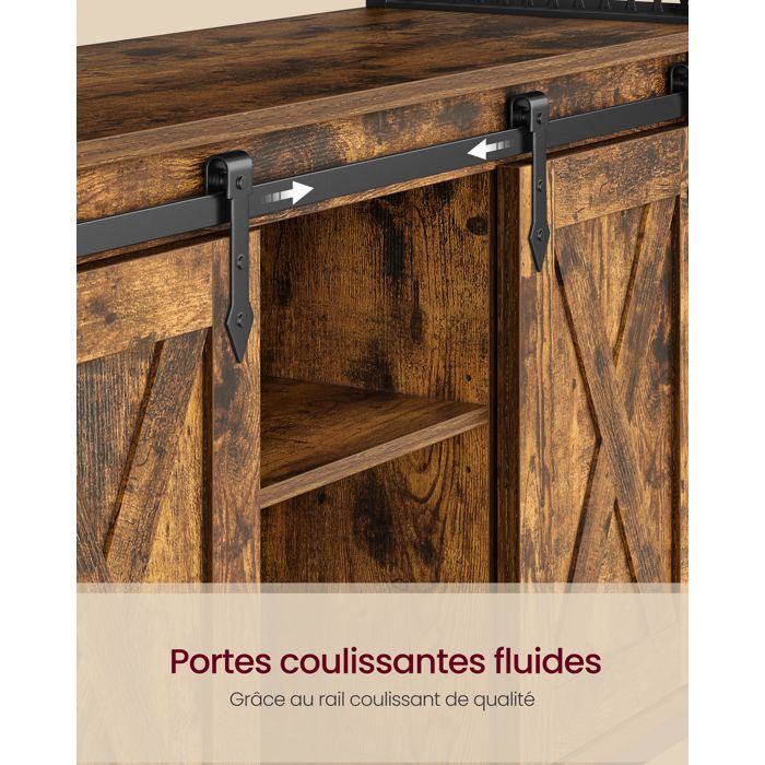 VASAGLE Buffet Cuisine, Commode, avec 2 Portes Coulissantes, 33 x 100 x 80 cm, Étagères Réglables, Marron Rustique et Noir