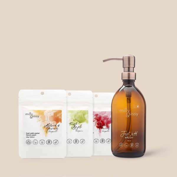 Milly&Sissy Käsisaippuasetti: 3 x 40 g täyttöpakkaus + 500 ml pullo