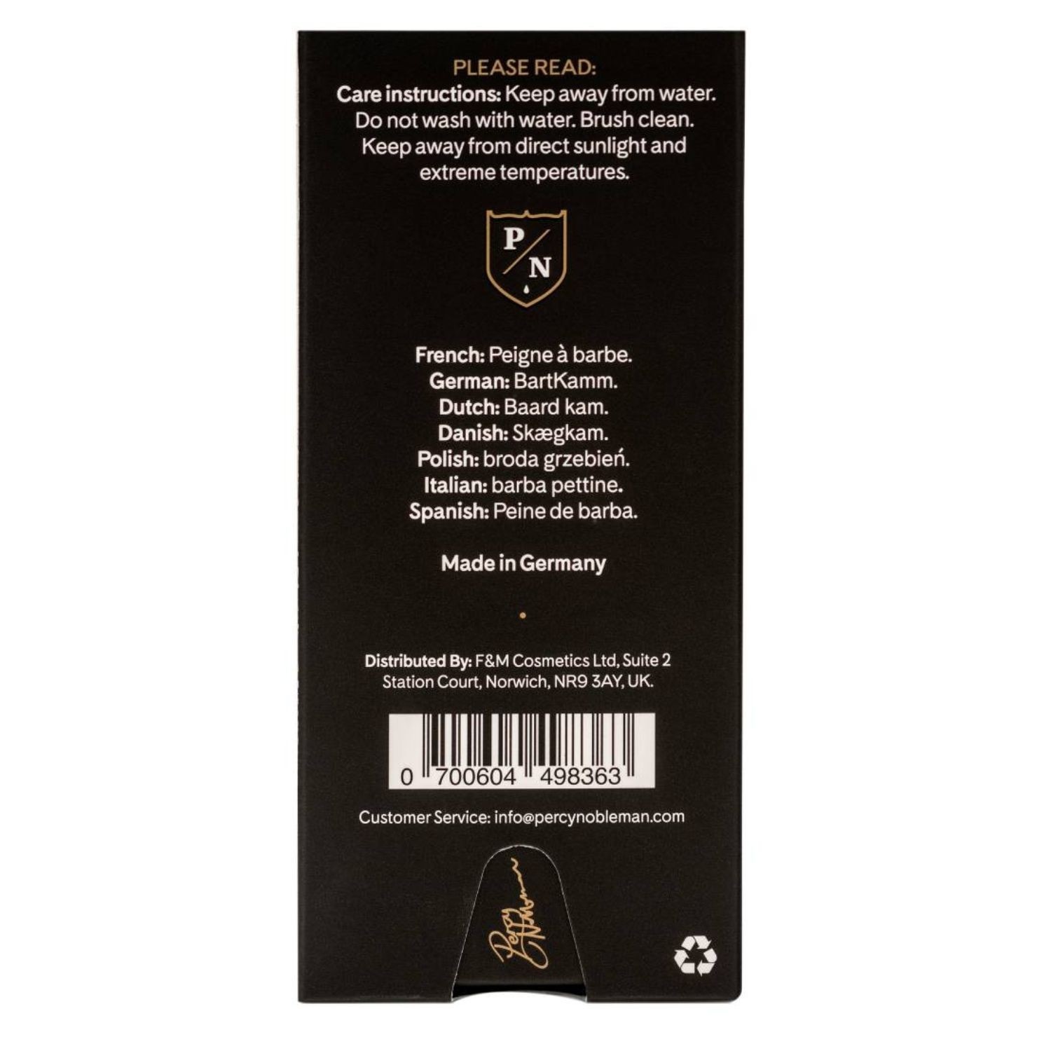 Peine para barba Percy Nobleman Bar Accessory - 1 pieza