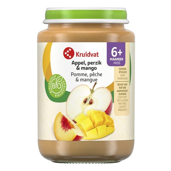 Kruidvat 6+M Organski voćni međuobrok od jabuke, breskve i manga<br>190g