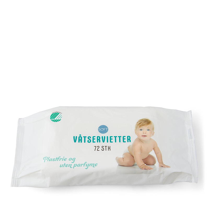 Mjuka våtservetter 72 stycken, plastfria, oparfymerade, Svanenmärkta