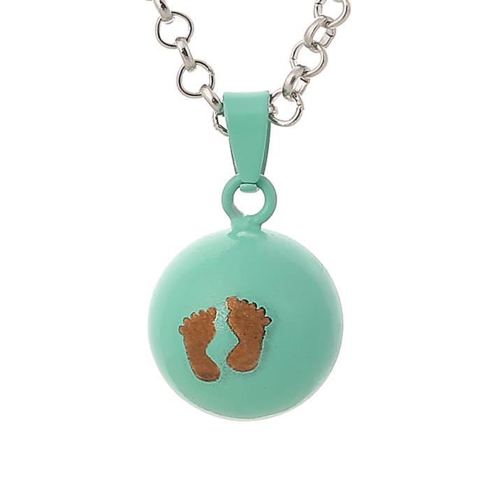 Collana lunga per la gravidanza con ciondolo a forma di bola e impronta di piedino – Stile carino e originale – Turchese