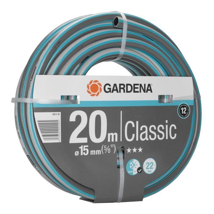 Manguera de jardín clásica GARDENA - 20 m de longitud - 15 mm de diámetro - Alta resistencia a la presión de 22 bar - 12 años de garantía