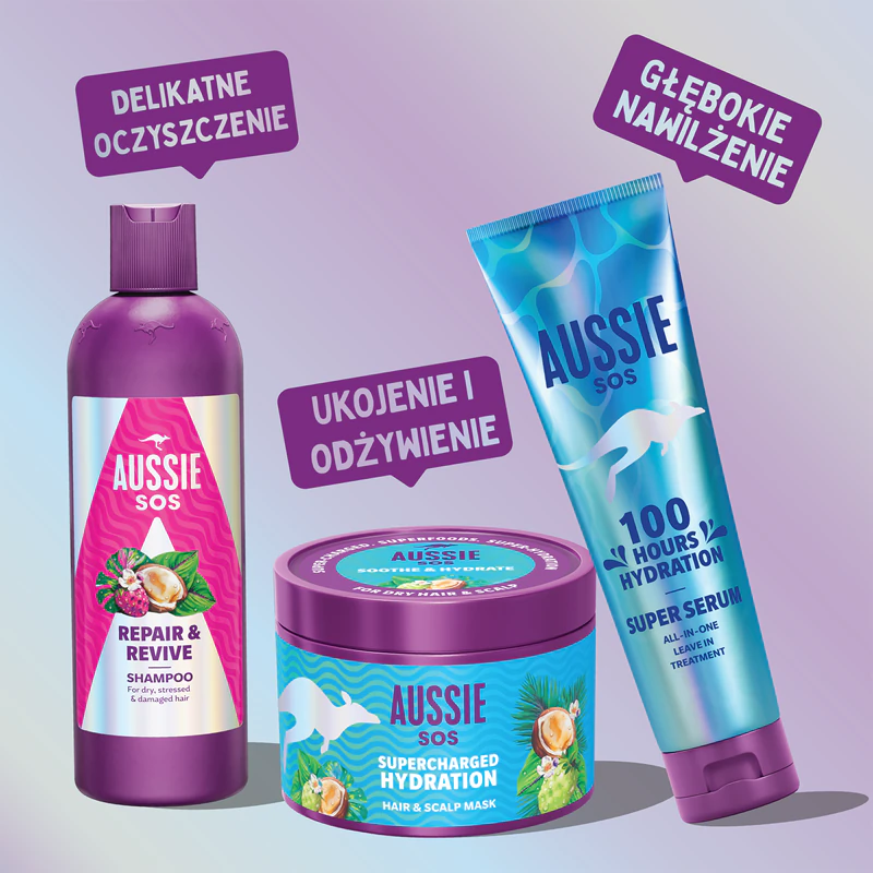 Aussie SOS Supercharged Hydration – beruhigende und feuchtigkeitsspendende Maske für Haar und Kopfhaut