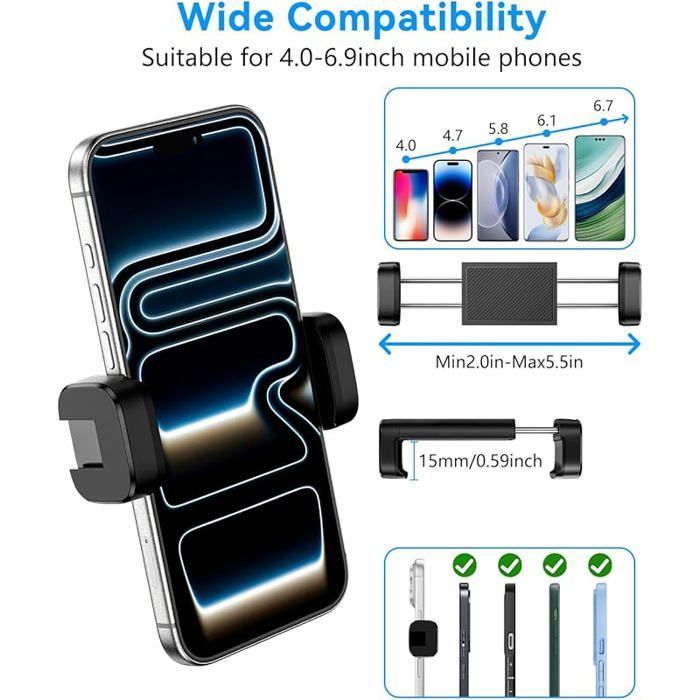Guitar Phone Holder - Universal Smartphone Holder for Guitar, Bass, Ukulele, Rotating, Black, Clip-on Type