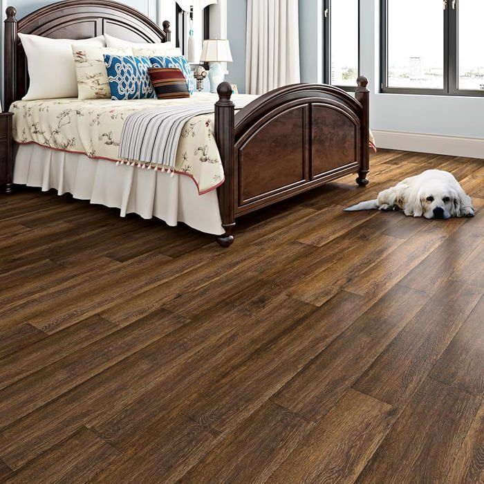 Suelo de linóleo autoadhesivo grueso con efecto parquet de 90x15 cm, suelo autoadhesivo de PVC con efecto madera oscura de 90x15 cm, 18 piezas, madera marrón, suelo de PVC