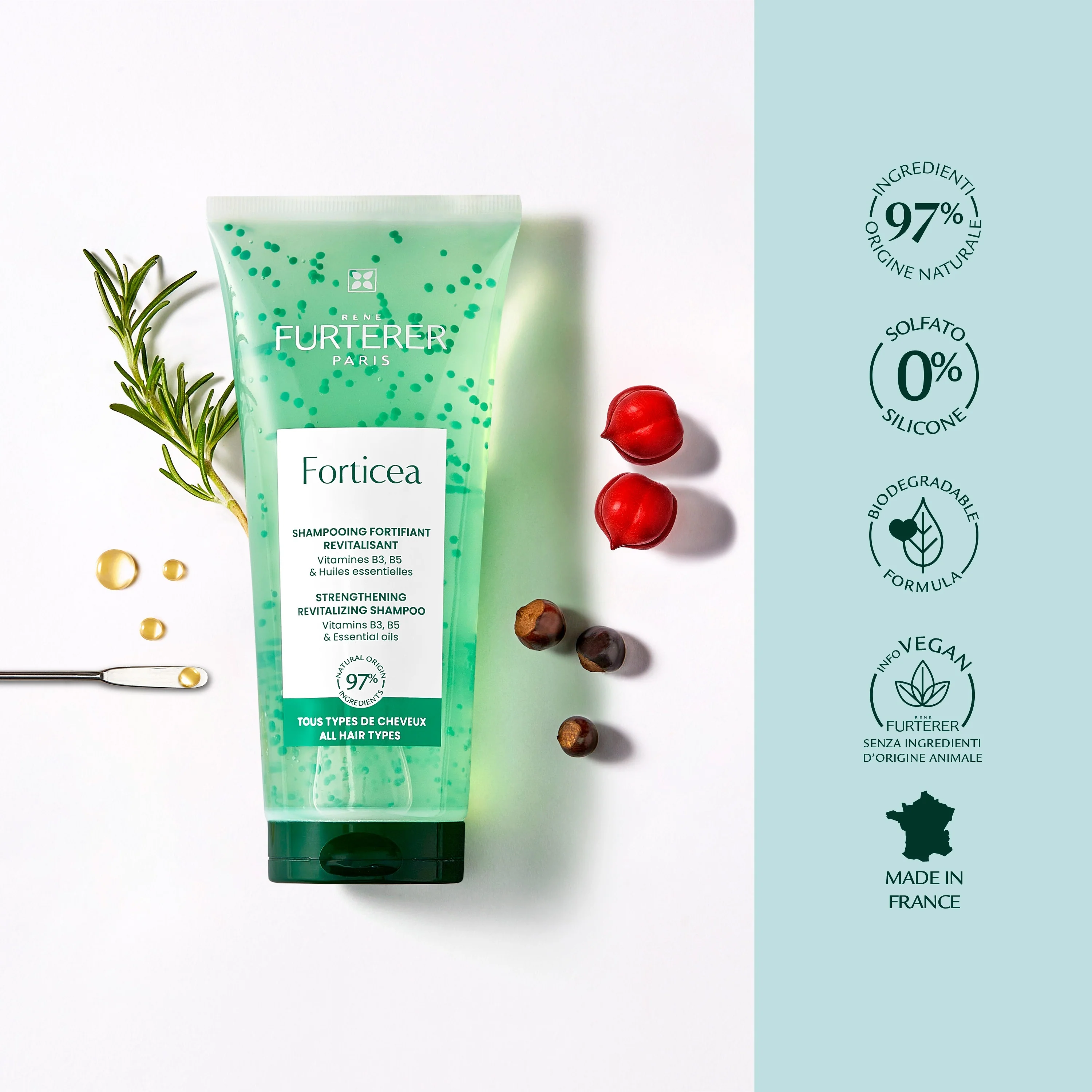 Forticea Shampooing Fortifiant Revitalisant - Shampoo Rinforzante, Shampoo Uso Frequente
