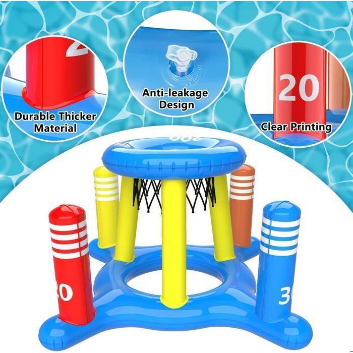 Aro de baloncesto flotante y canasta de tiro para niños, adultos y familias con juegos inflables para piscina PZCC