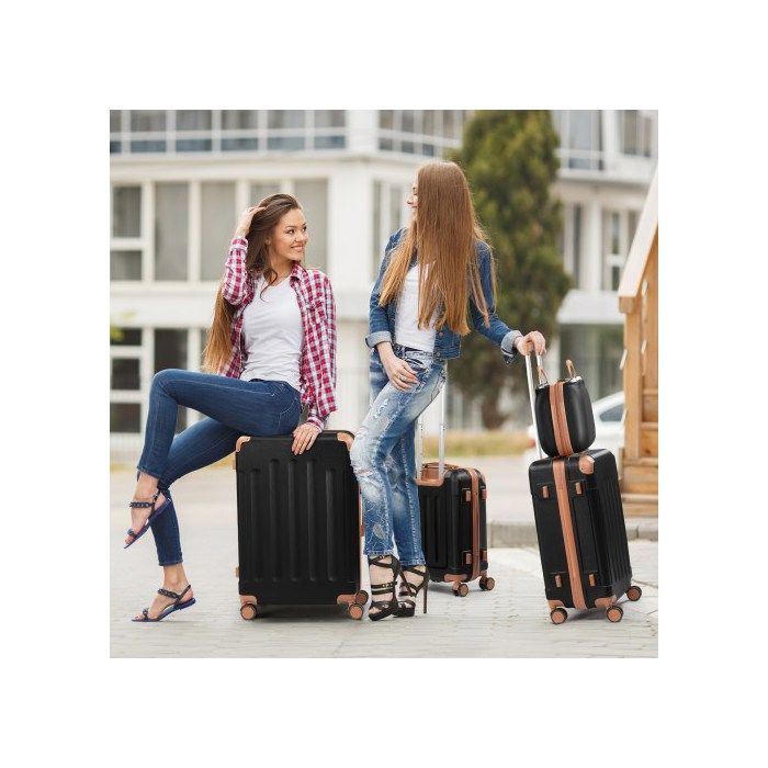 ALIGHTUP - Set di valigie da 4 pezzi | ABS | Valigia + Beauty case | Set di bagagli | Nero e marrone