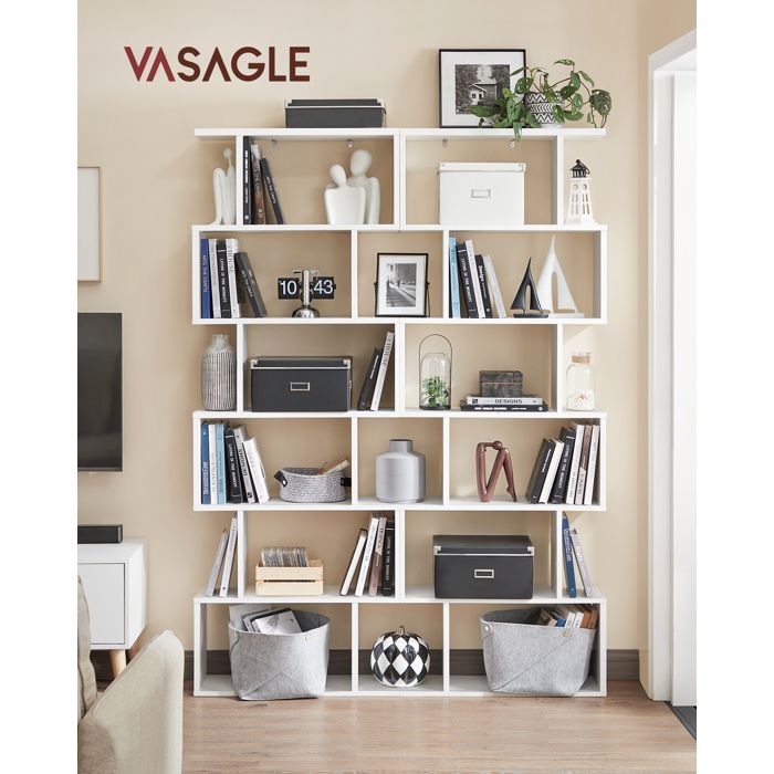 Boekenkast, 6 planken, 24 x 70 x 191,6 cm, opbergmeubel, kamerscherm, modern, wolkenwit
