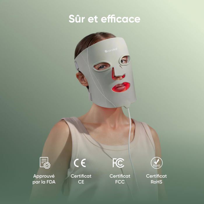 LED Light Therapy Face Mask - 7 Modes Red Light & NIR LED | Soft Silicone, Eye Protective, 5-10 Min Treatment, Rechargeable