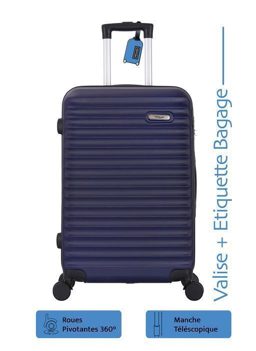 Stor 75 cm ABS Airlight-koffert, blå + bagasjelapp - 4 x 360° hjul - 94 l - ADC