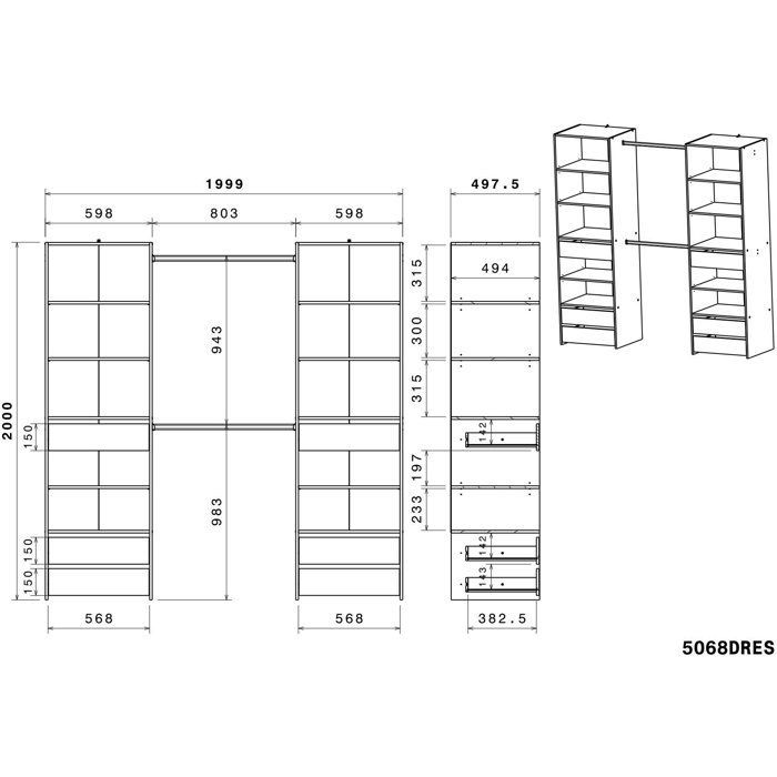 Dressing double - L199,9 x P49,7 x H200 cm - Blanc - Made in France
