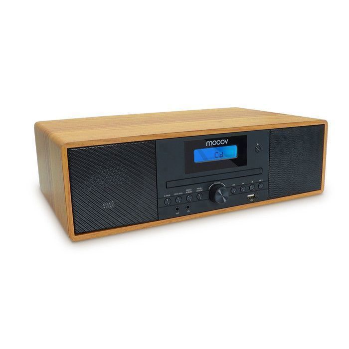 MOOOV 477380 Mikro HiFi-system med Bluetooth, FM-radio, CD-spelare, USB-port och fjärrkontroll - Stereohögtalare i vintagestil
