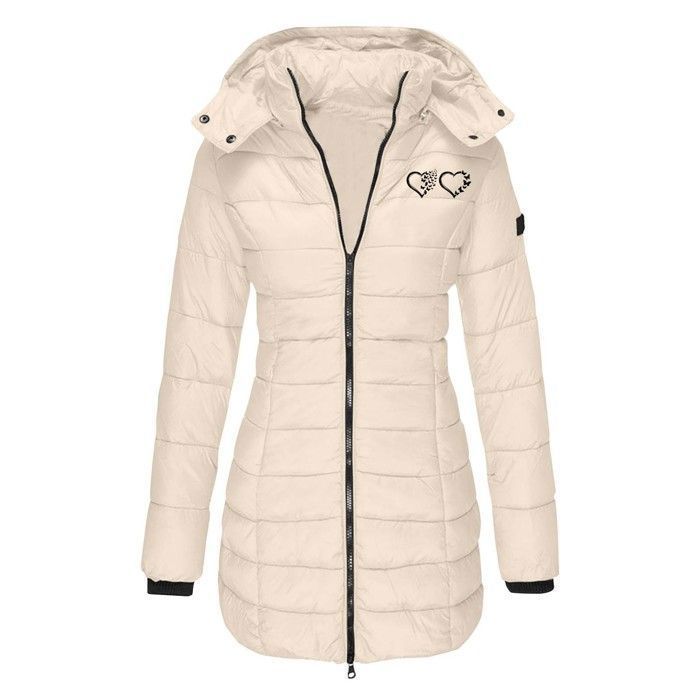 Chaqueta de plumas para mujer - FUNMOON - Cálida, de largo medio - Amarilla - Algodón, plumón y poliéster - Cierre de cremallera