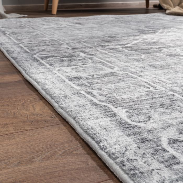 Alfombra Paco Home para salón/dormitorio, para adultos, pelo corto, estampado oriental, adornos vintage suaves, gris, 80x150 cm