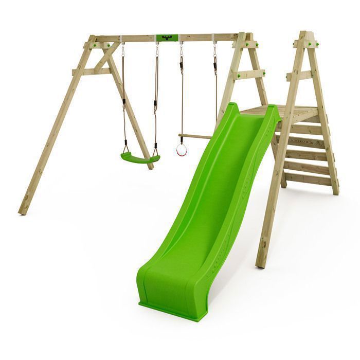FATMOOSE JollyJack XXL houten schommelset met dubbele schommel, glijbaan van 220 cm en ladder – 10 jaar garantie*