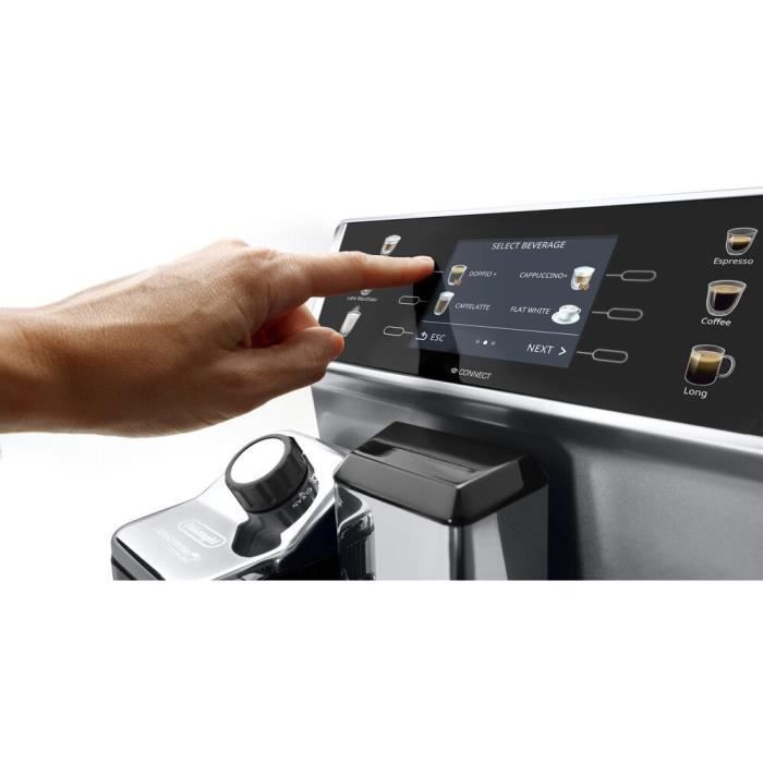 DELONGHI 0132217051 Expresso Broyeur PrimaDonna Class - Réservoir 2L - 2 tasses simultanés - Réservoir à grain 400 gr - Metal&Noir