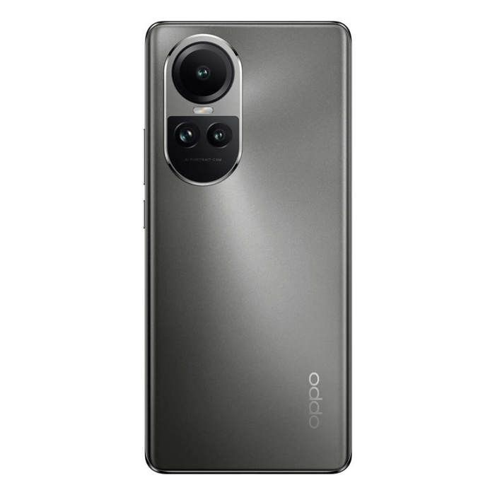 Smartphone OPPO Reno10 5G de couleur gris argenté avec écran 6,7