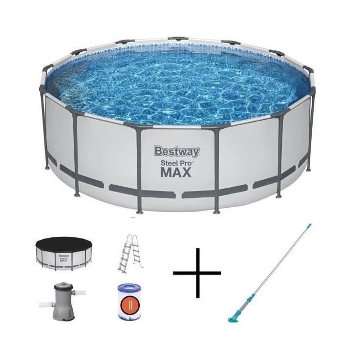 Kit Piscine hors sol tubulaire BESTWAY - Steel Pro Max™ - 396 x 122 cm - Ronde + Aspirateur électrique rechargeable Aquasurge™