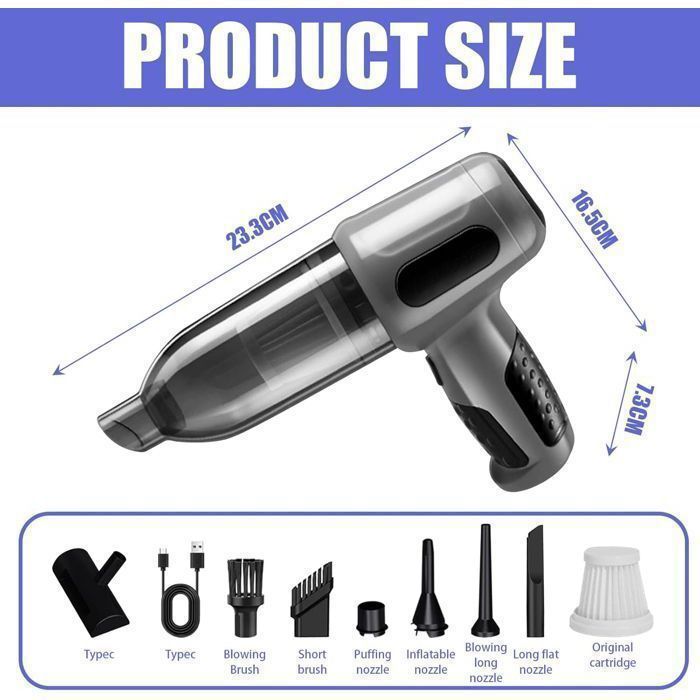 Aspirapolvere per auto, aspirapolvere senza fili multifunzione, potente aspirapolvere portatile 6000/10000pa (grigio (10000pa))