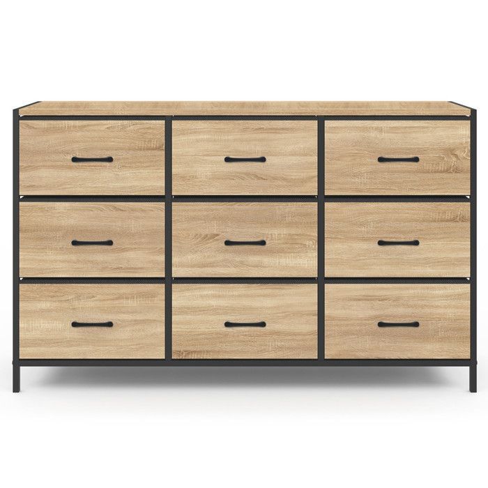IDMARKET UTAH stoffen ladekast met 9 laden, 115 cm, opbergmeubel in industrieel design