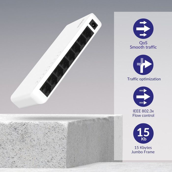 STRONG - Switch Ethernet - 5 porte Gigabit: 10/100/1000 Mbps - Estensione di rete per casa e ufficio - Facile da installare - Metallo