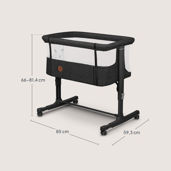 Lit bébé cododo LIONELO Aurora 3en1 - Réglage de la Hauteur et de l’Inclinaison - Jusqu'à 9 kg - Gris foncé