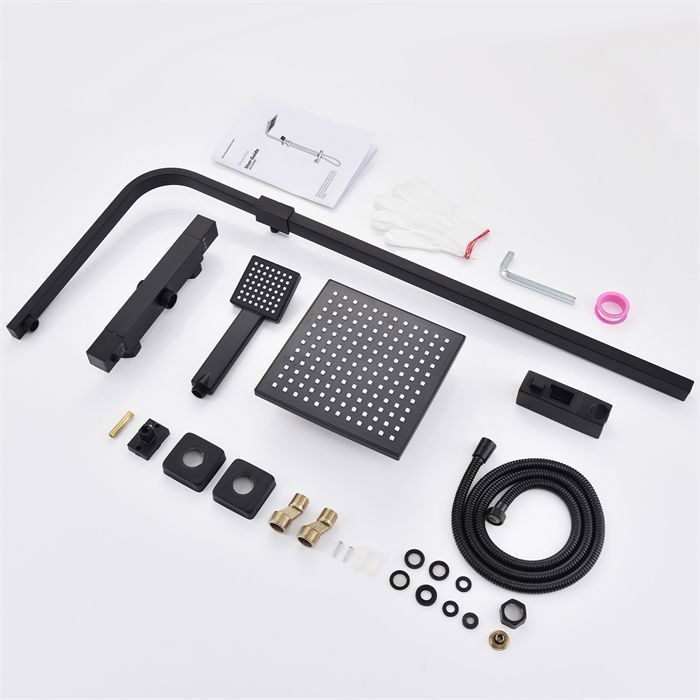 Thermostatic Shower Column, Shower Set, Brass Body, Adjustable Height, Black Shower System