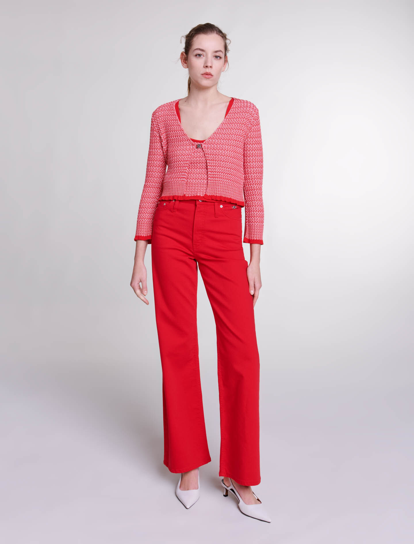 Set tricotat dublu cu model herringbone - Roșu