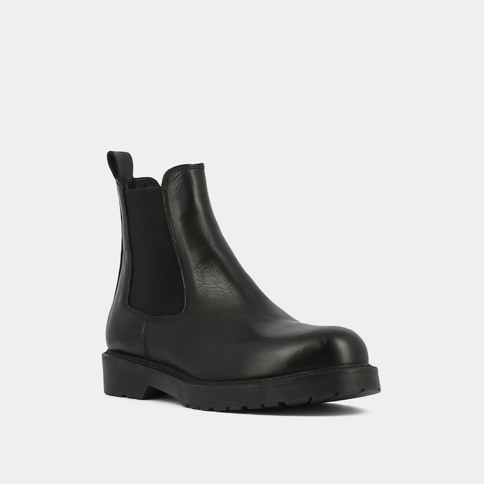 Boots à talons plats et bouts ronds  en cuir noir