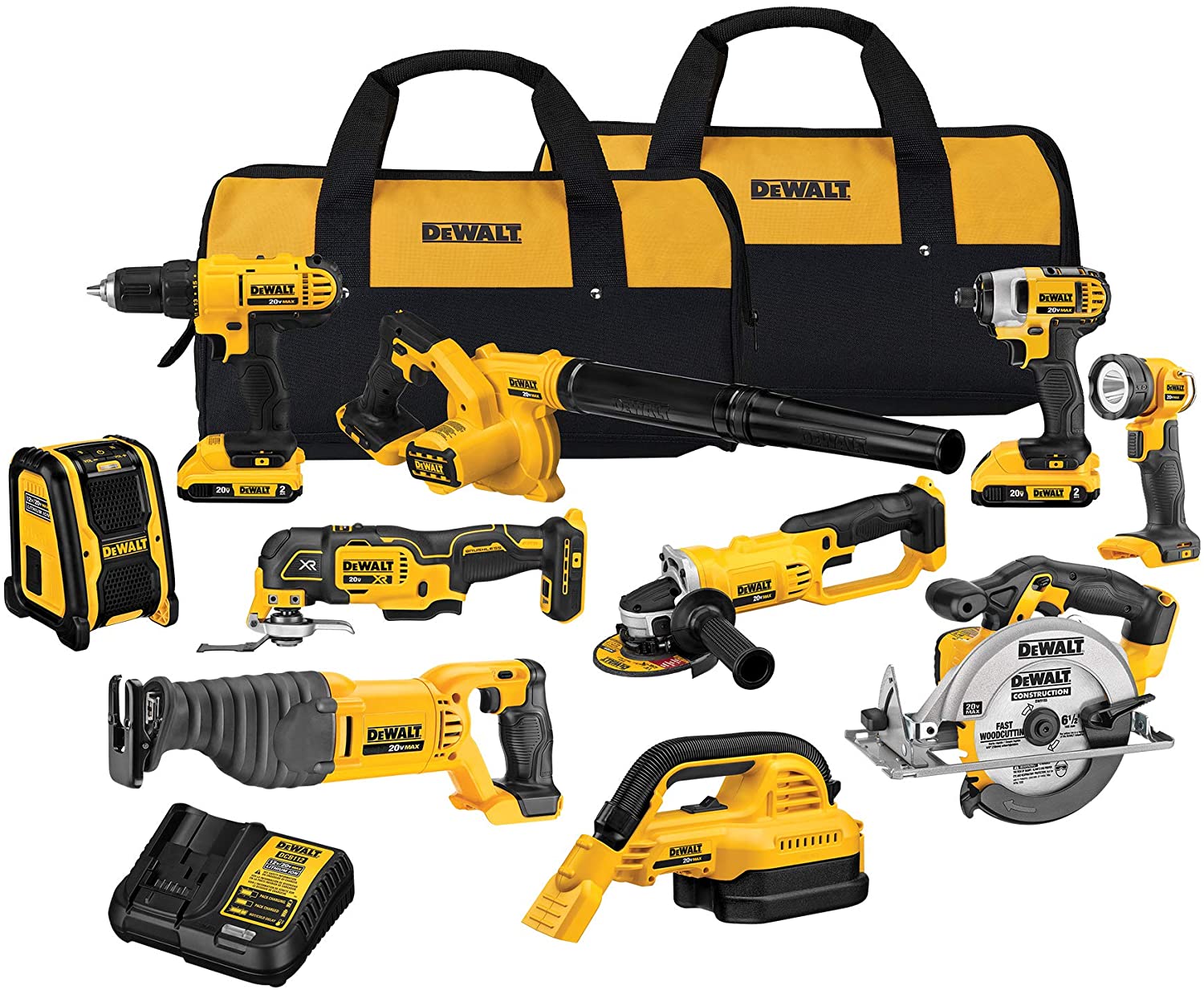 Conjunto de Furadeira/Parafusadeira sem Fio DEWALT 20V Max, 10 Ferramentas (DCK1020D2)