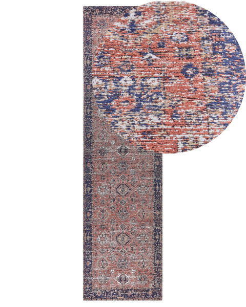 Dywan chodnik 80 x 300 cm czerwony z niebieskim