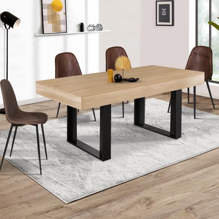 Mesa de comedor rectangular IDMARKET PHOENIX para 6 personas, madera y negro, 160 cm