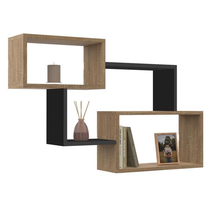 IDMARKET Etagère murale double position LOUANE bois façon hêtre et noir