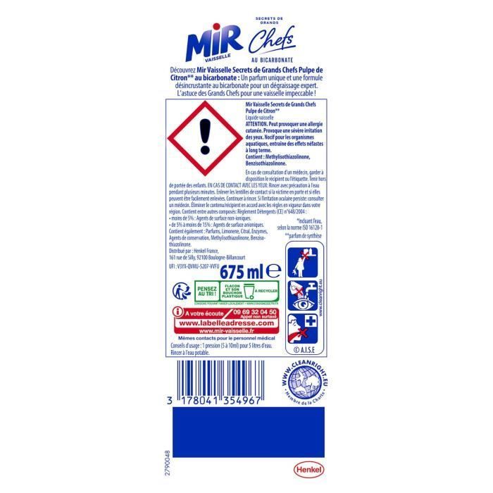 Secrets de Grands Chefs Citron – Liquide Vaisselle Main (675mL)