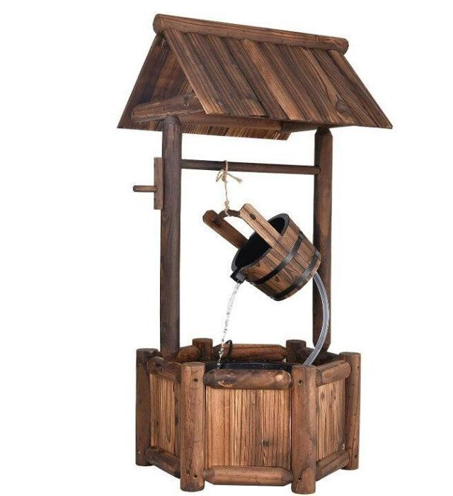 Buitenfontein voor de tuin - RELAX4LIFE - Decoratieve houten fontein - Elektrische pomp - Verstelbare waterval - 58x50x116 cm