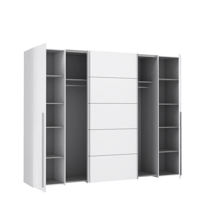 Armoire - Blanc mat -  2 portes battantes + 2 portes coulissantes - L 270,3 x P 61,2 x H 210 cm - NARAGO